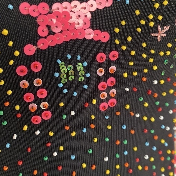 Vintage Black Fully Beaded  multicolour Sleeveless Sweater Top Sz L - Picture 8 of 14